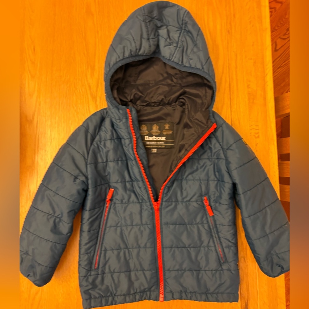 Boys Barbour Blue and Red Hooded Jacket - size 2/3 years